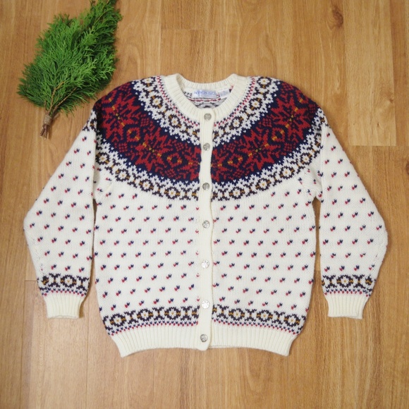 Vintage Sweaters - Vintage Fair Isle Heavy Knit Cardigan